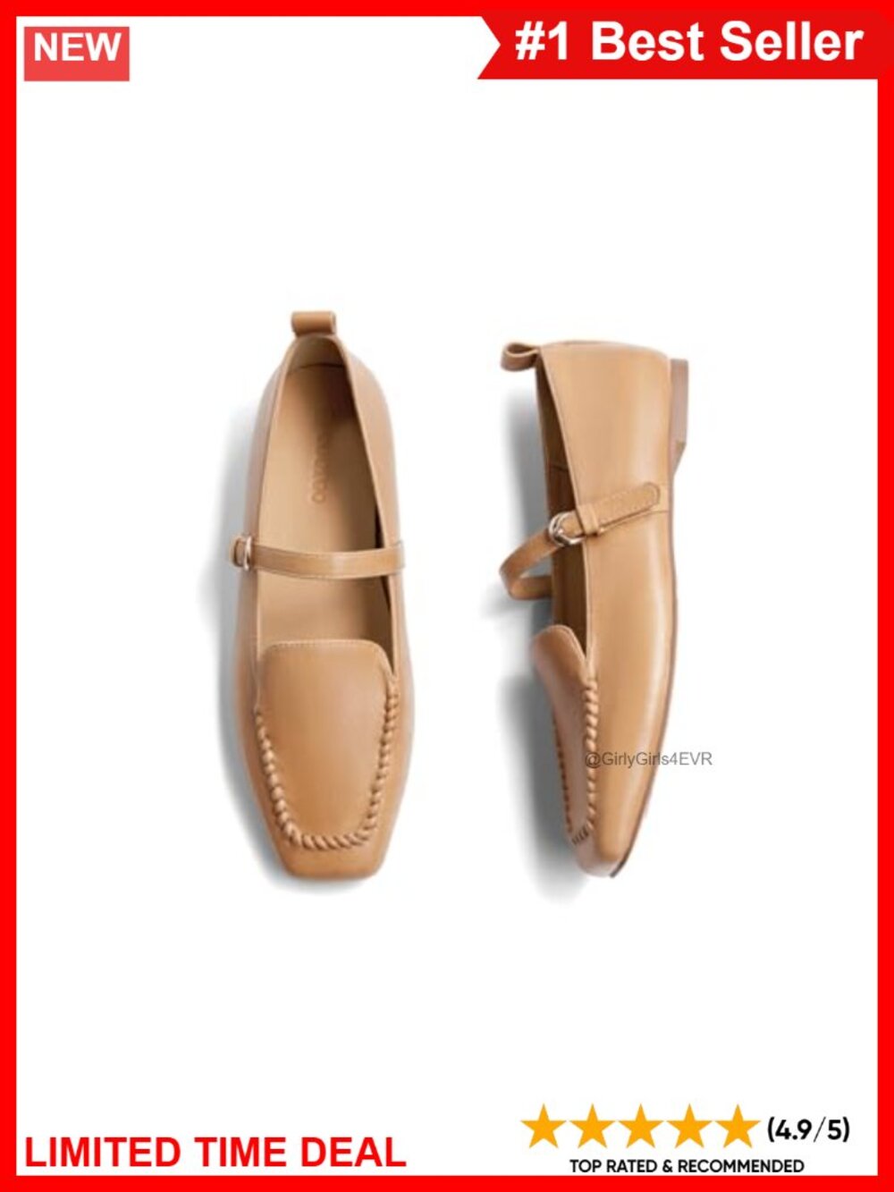 Faux Leather Mary Jane Ballet Flats Square Toe Comfort Work Shoes